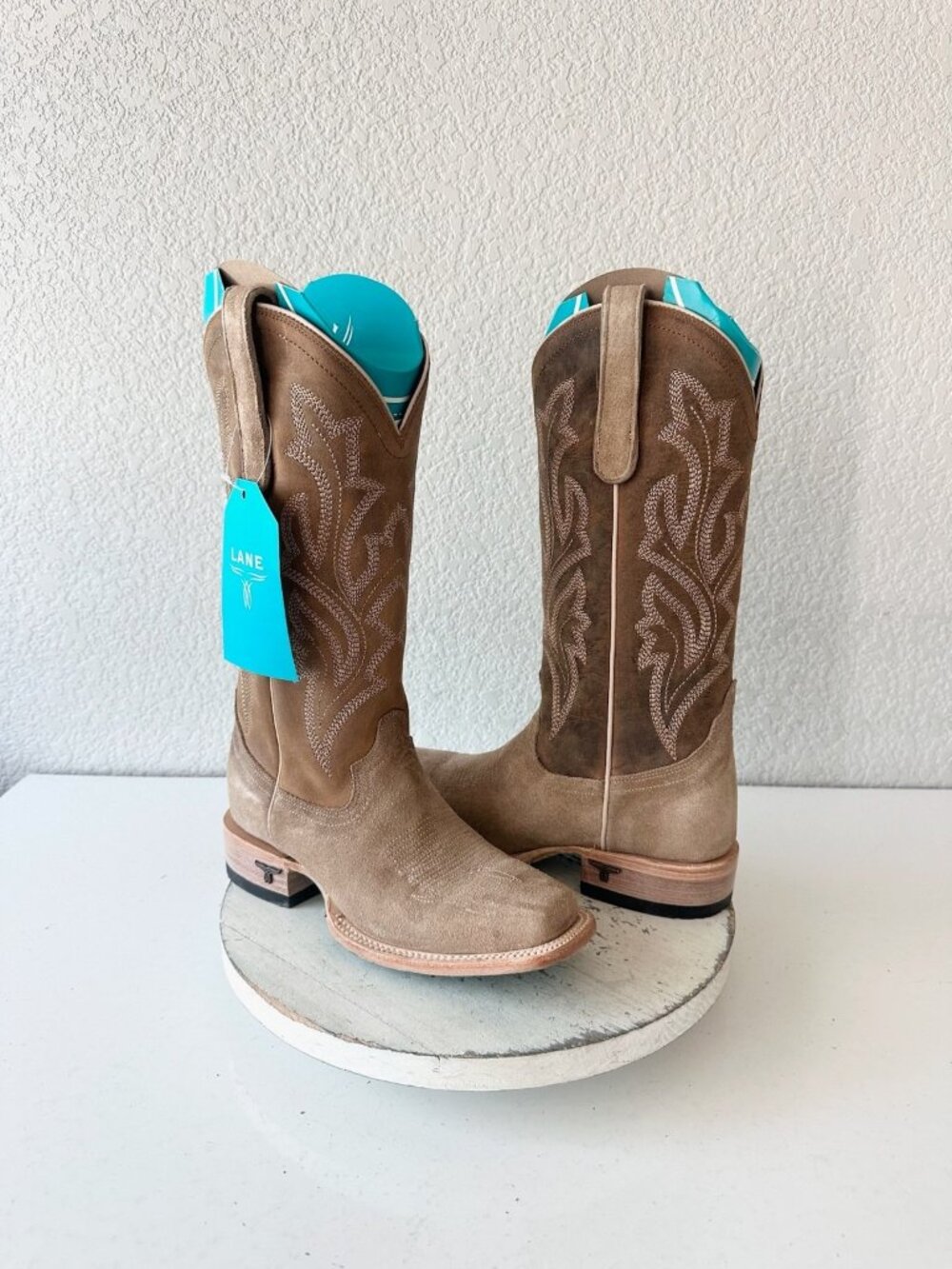 Lane SARATOGA Womes Square Toe Cowboy Boots Latte Suede Western Cowgirl Size 7